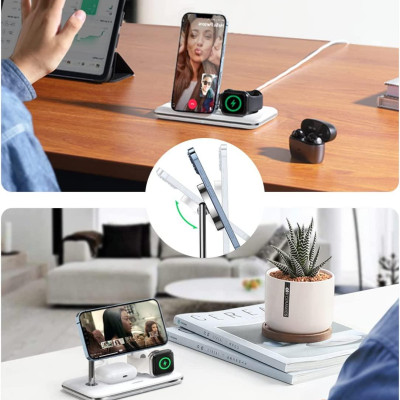 Ugreen UG9032690326TK 25W MFI Màu trắng Trạm sạc không dây sạc nhanh cho iPhone 14/13/12 MagSafe tương thích với Apple Watch Ultra - Series 8 - SE - A - HÀNG CHÍNH HÃNG