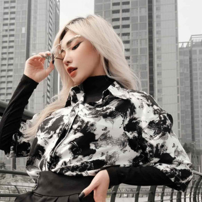 Áo somi tay ngắn mực loang