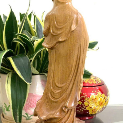 Tượng phật bà quan thế âm bồ tát bằng gỗ bách xanh kt cao 20×8×6,5cm 