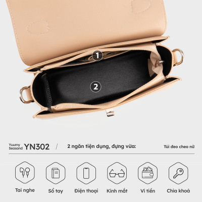 Túi Yuumy ( Thời trang nữ nắp gập khoá xoay thanh lịch size 21 - Túi đeo chéo da Seasand YN302 )