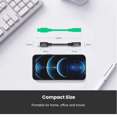 Ugreen UG70860US211TK 10CM Bộ chuyển đổi có chipset lightning sang 3.5mm màu đen - HÀNG CHÍNH HÃNG