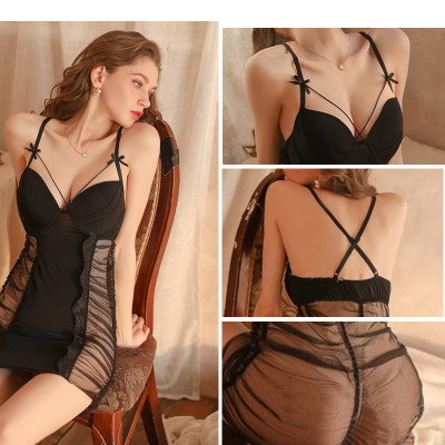 Váy ngủ ôm body 2 dây chéo lưng kèm mút ngực sexy P6 - Đầm ngủ xuyên thấu chéo lưng gợi cảm - Đồ ngủ nữ