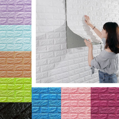 Combo 10 Xốp Dán Tường Giả Gạch 3d Kích Thước 77x70cm Có Keo Sẵn Cách Âm Cách Nhiệt, Chống Thấm Nước Màu Trắng