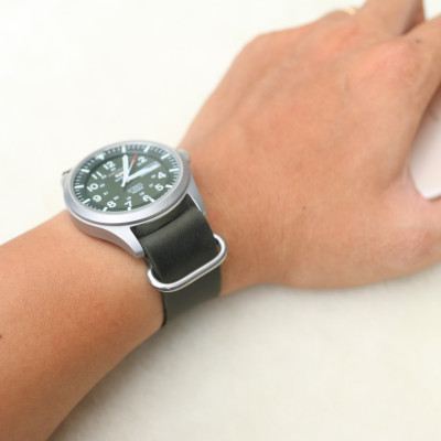 Dây đồng hồ NATO (dây Zulu) da sáp Xanh Rêu Handmade