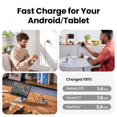 Ugreen UG90902CD318TK 20W Bộ sạc nhanh Nexode GaN USB Type-C PD3.0 qc4.0 Màu Space Gray chuẩn cắm US - HÀNG CHÍNH HÃNG