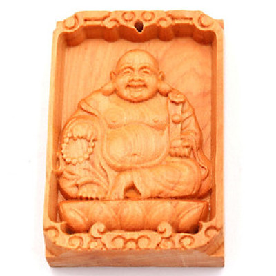 Mặt gỗ ngọc am khắc hình tượng Phật Di lặc MG7