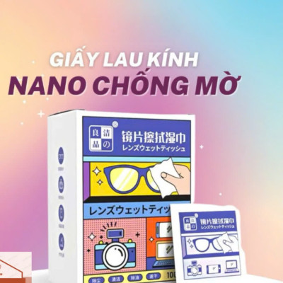 Hộp 100 miếng khăn lau nano dùng 1 lần - Chống bám hơi nước,hơi thở, chống mờ sương cho kính - Hàng Chính Hãng