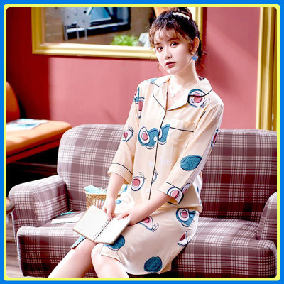 Đầm ngủ sơ mi in hoa văn dễ thương Q157 - Váy ngủ sơ mi sexy - Đầm ngủ