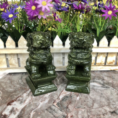 Cặp kỳ lân phong thủy đá ngọc ấn độ - Cao 11 cm