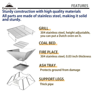Bếp nướng than hoa dã ngoại gấp gọn Campingmoon MT-2