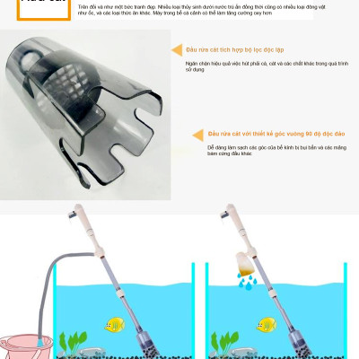 Máy hút cặn đáy vệ sinh đáy bể cá AS 615B chạy pin / điện cao cấp. BH uy tín