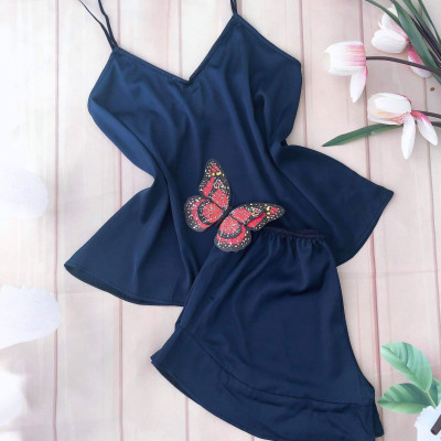 Đồ bộ ngủ lụa, đồ bộ mặc nhà cao cấp -Màu xanh Navy 