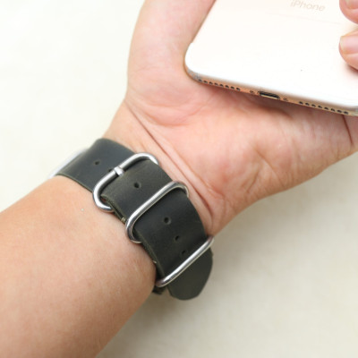 Dây đồng hồ NATO (dây Zulu) da sáp Xanh Rêu Handmade