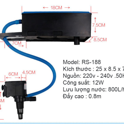 Máy lọc nước bể cá cảnh Electrical RS188 ( 12W, 800L/H) - Máy lọc chìm 