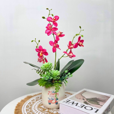 Bình lan hồ điệp giả - kèm chậu đầy đủ phụ kiện - Cây giả, hoa lụa Decor trang trí nhà cửa