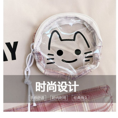 Túi đeo chéo BH Kids, họa tiết Caro HAPPY DAY, vải Canvas, in hình mèo con xinh xắn - CH127