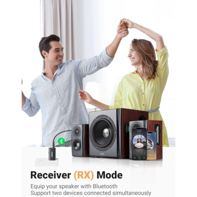 Ugreen UG60300CM523TK v5.1 Màu Đen Bộ Thu - Phát Transmitter - Receiver 2 in 1 Bluetooth không dây USB tích hợp Micrô 3.5mm - HÀNG CHÍNH HÃNG