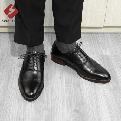Giày Oxford Captoe Đế Phíp Cao Cấp SIGOURNEY Da Bò Nhập Khẩu Màu Đen Trơn SCC02 Bảo Hành 18 Tháng