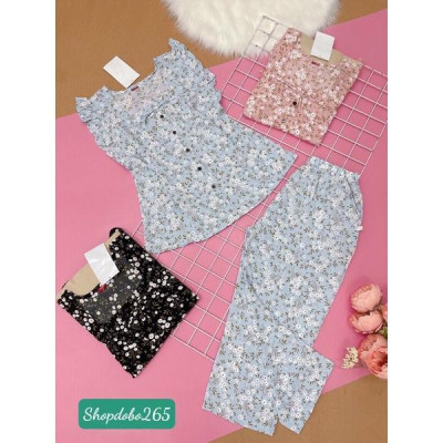 Đồ bộ nữ, đồ ngủ mặc nhà lửng 9 tấc vải lụa mango BL 49 họa tiết hoa nhí dễ thương size 47-65kg.