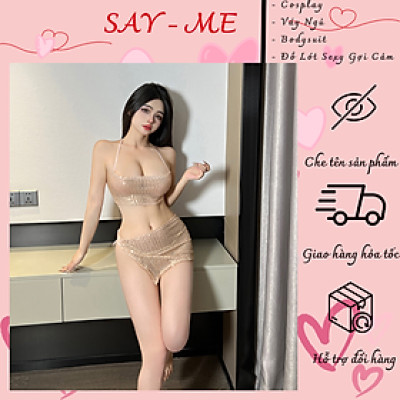 Set Đồ Ren Ánh Kim Quyến Rũ Kiêu Sa & Gợi Cảm  Bộ Nội Y Sequin Ánh Vàng Biến Hóa Thành Nữ Thần  Set Áo 2 Dây & Váy Ren Ôm Cực Phẩm Cho Nàng Sexy  Bộ Đồ Lấp Lánh Buộc Nơ Sau Thần Thái Nữ Chính Set Đồ Ngủ Ánh Kim Luxury Bắt Mắt Từ Mọi Góc Nhìn C080