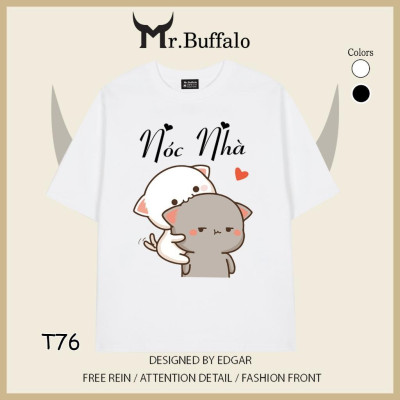 Áo đôi, cặp tay lỡ unisex Mèo mochi nóc nhà, cột nhà dễ thương Mr.Buffalo