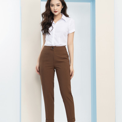 Áo Sơ Mi Nữ Trắng Tay Ngắn LUPERI LFSM1105 Cổ Đức Dáng Eo Vừa