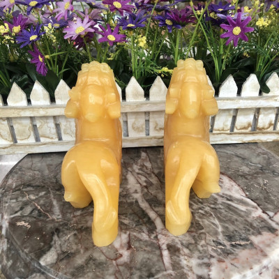 Cặp Tỳ Hưu phong thủy đá thạch anh vàng - Dài 15 cm