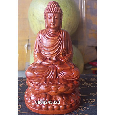 Tượng phật thích ca mâu ni bằng gỗ hương đá kt cao 15×9×9cm 