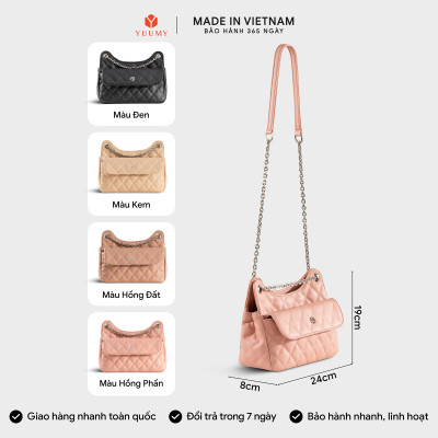 Túi Yuumy (Thời trang nữ da chần bông phối dây xích size 24 - Túi đeo chéo da Seasand YN241)