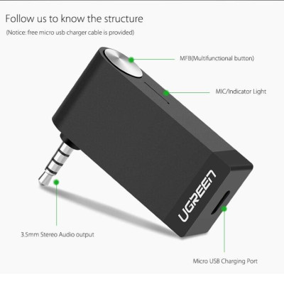 Ugreen UG40756MM114TK BT 4.2 màu Đen Thiết bị nhận âm thanh Bluetooth không Micro hỗ trợ APTX - HÀNG CHÍNH HÃNG