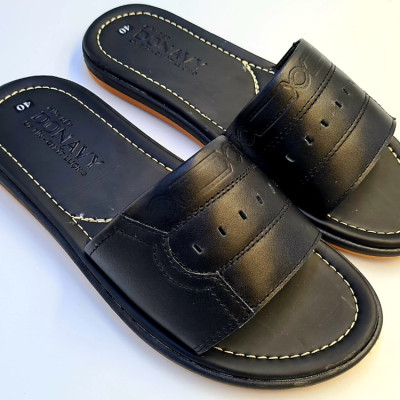 DÉP QUAI NGANG NAM DA BÒ 100%, QUAI DA BÒ NAPPA CAO CÁP, ĐẾ CAO SU VÀNG ĐI MASSAGE CHÂN CỰC KỲ ÊM 