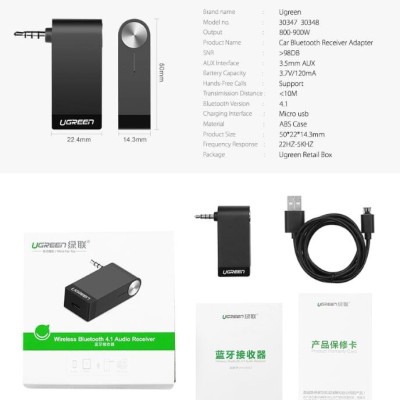 Ugreen UG40756MM114TK BT 4.2 màu Đen Thiết bị nhận âm thanh Bluetooth không Micro hỗ trợ APTX - HÀNG CHÍNH HÃNG
