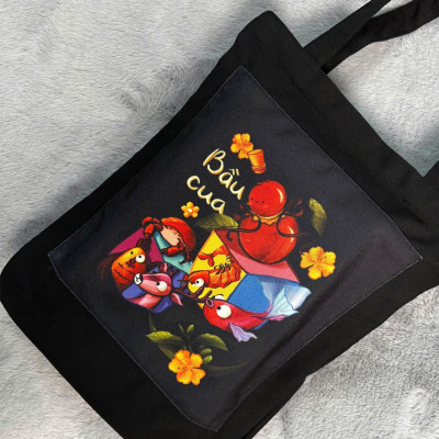 Túi canvas GIADO, túi canvas đen, túi tote in hình món ăn Việt Nam mẫu bánh xèo
