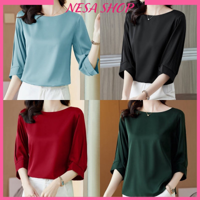 Áo kiểu nữ đẹp tay lỡ cổ tròn NeSa Shop, chất liệu Mango thấm hút mồ hôi, áo nữ đẹp nhiều màu, AKH.57