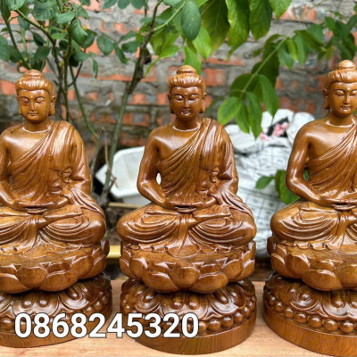 Tượng phật bổn sư thích ca mẫu ni bằng gỗ bách xanh thơm ngọt kt 20×12cm 