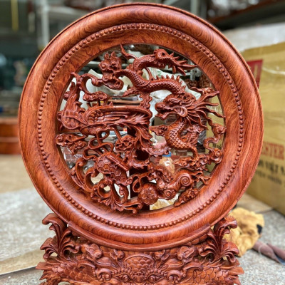 Tranh Đĩa Phong Thuỷ Tứ Linh Gỗ Hương Đá Cao Cấp Thương Hiệu TOKDODO