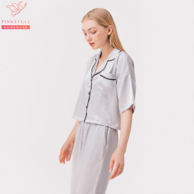 Bộ đồ ngủ pijamas tay ngắn quần dài Pink Stull 3 Màu:xám viền đen,đỏ viền trắng,hồng viền đen