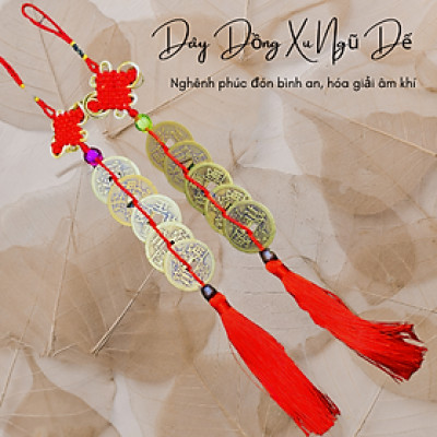 Dây đồng xu Ngũ đế 5 xu NHASAN Nghênh phúc đón bình an, hóa giải âm khí