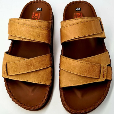 DÉP NAM QUAI NGANG DA BÒ 100%DONAVY, KIỂU 02 QUAI KÉP ĐẲNG CẤP, MAY HANDMADE 02 LẦN QUAI VÀ ĐẾ CHẮC CHẮN