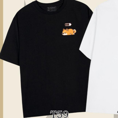 Áo Thun Cặp, Đôi Mr.Buffalo cún shiba đầy pin Tshirt Cotton 100% Unisex Form Oversize Local Brand T59