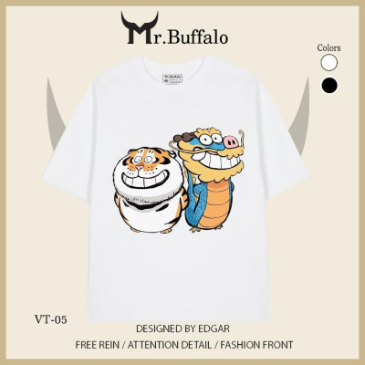 Áo thun tay lỡ Hổ rồng cười, long tranh hổ đấu cute Mr.Buffalo