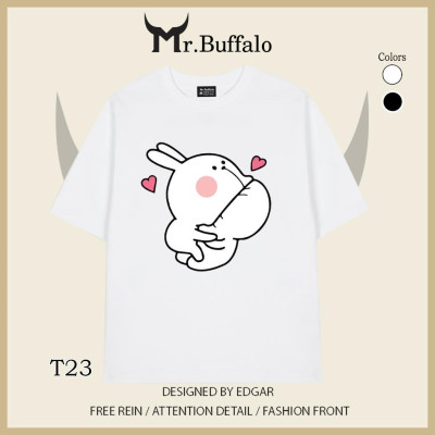 Áo đôi , áo thun cặp nam nữ tay lỡ Unisex thỏ ngoạm đầu form rộng vải cotton 100% T22T23 - Mr.Buffalo
