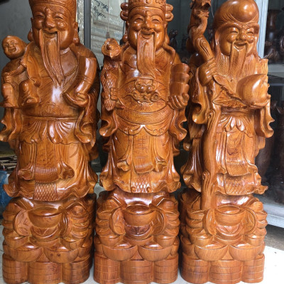 Tượng tam đa phúc lộc thọ bằng gỗ hương kt cao 40