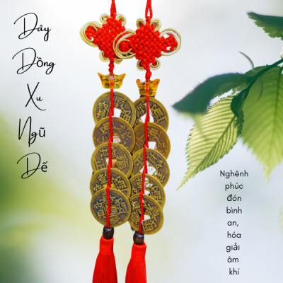 Dây đồng xu Ngũ đế 5 xu NHASAN Nghênh phúc đón bình an, hóa giải âm khí