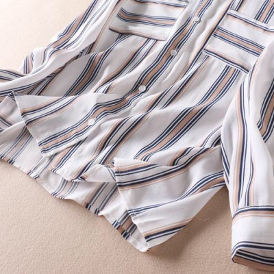 Áo sơ mi nữ Haint Boutique, Áo sơ mi trắng dài tay phối màu kẻ sọc phong cách công sở Sm86