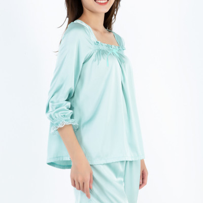 Combo Áo tay lửng phối ren & Quần đùi phối ren LMcation Queen - Màu Bạc Hà