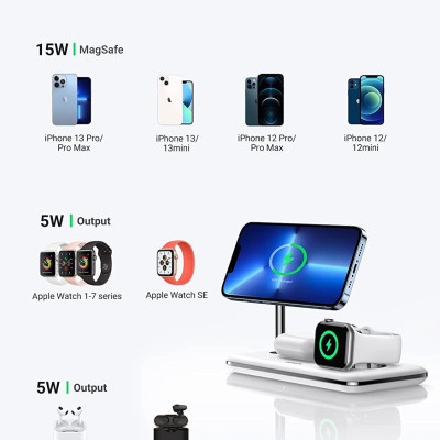 Ugreen UG9032690326TK 25W MFI Màu trắng Trạm sạc không dây sạc nhanh cho iPhone 14/13/12 MagSafe tương thích với Apple Watch Ultra - Series 8 - SE - A - HÀNG CHÍNH HÃNG