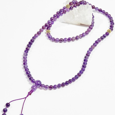 Vòng chuỗi hạt đeo tay 108 viên đá thạch anh tím 6mm mệnh hỏa , thổ - Ngọc Quý Gemstones
