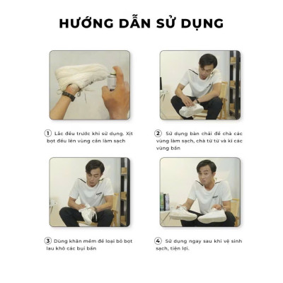 Combo 3 Chai Xịt Tạo Bọt Vệ Sinh Giày, Dép và Túi Xách, Bình Xịt Làm Sạch Trắng Giày