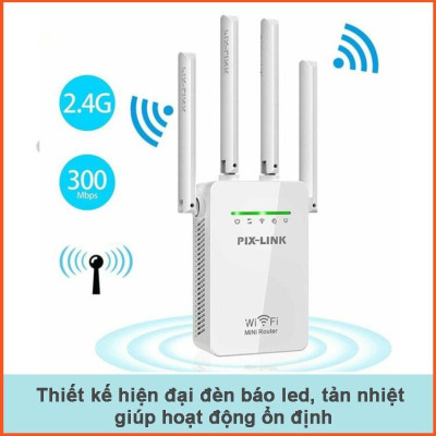 Kích Sóng Wifi Tốc Độ Cao 4 Râu 300M PIX-LINK LV-WR09 Thiết Bị Mở Rộng Sóng Bao Phủ Căn Nhà, Văn Phòng - Hàng Chính Hãng